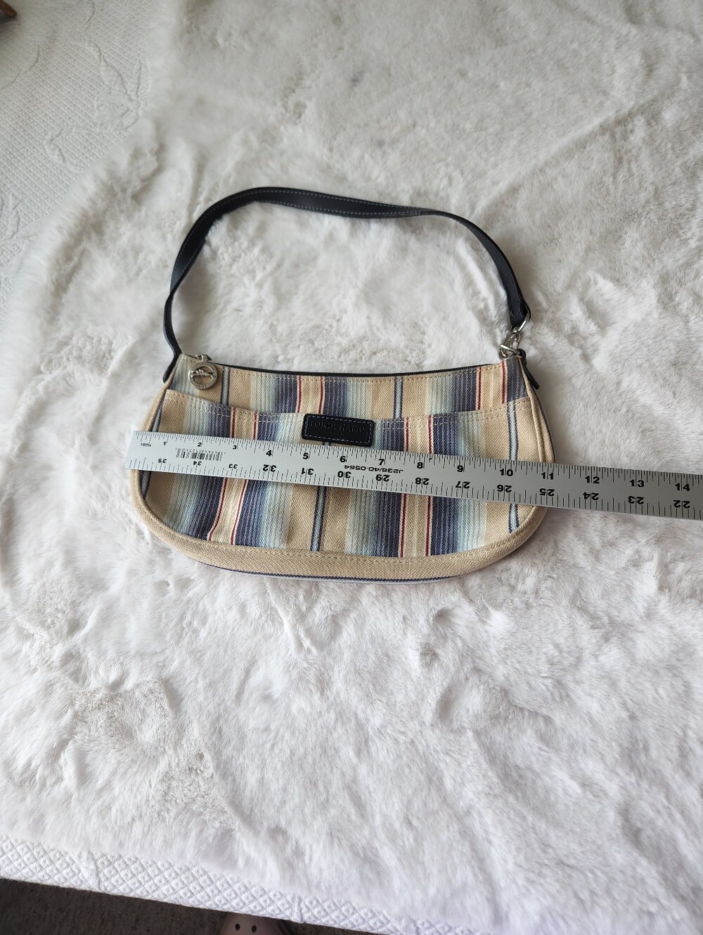 Longchamp Striped Canvas Shoulder Bag in Beige and Blue - Picture 4 of 7